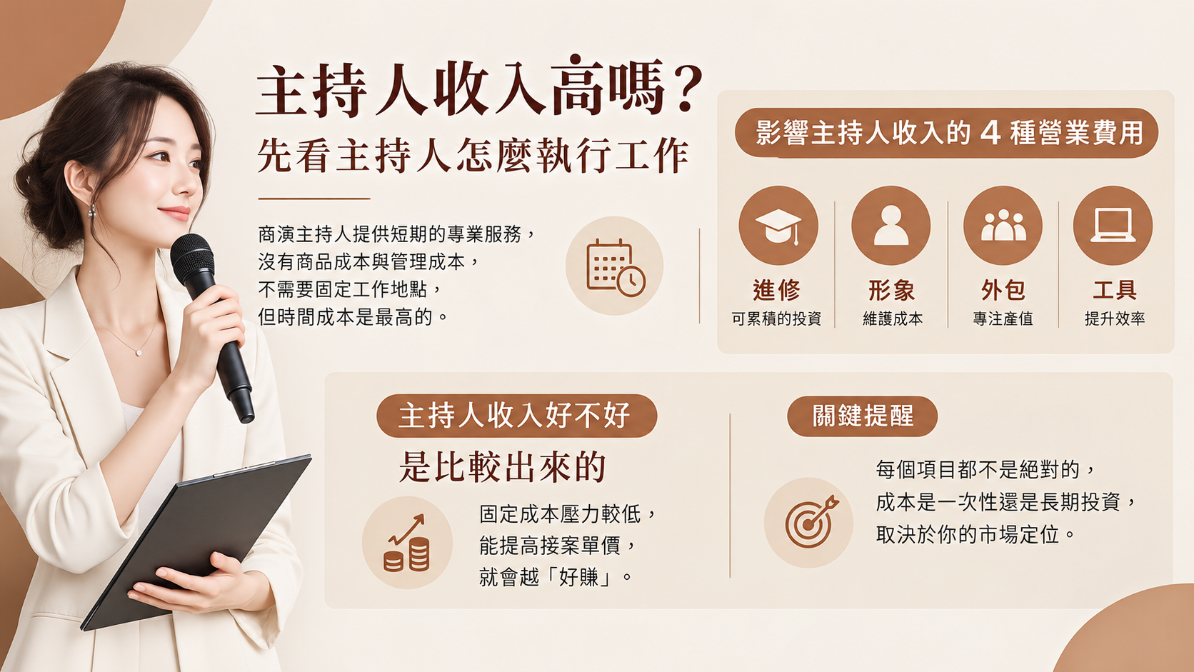 主持人收入背後的四種營業費用：進修、形象、外包、工具
